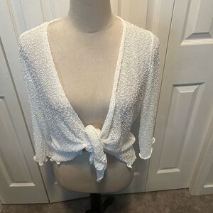Papa Vancouver size XL White Textured Tie-Front Cardigan